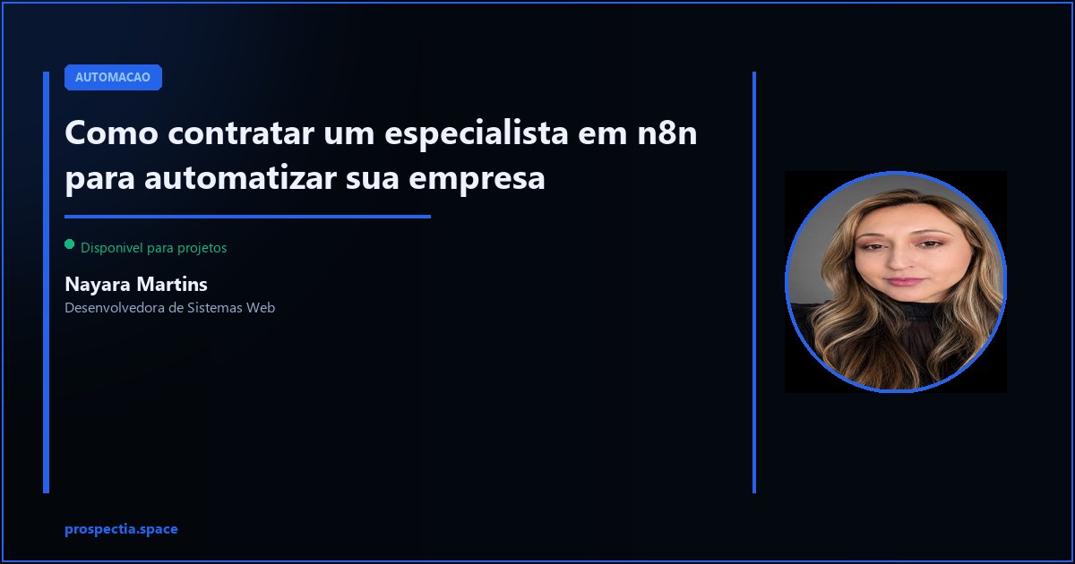 Contratar especialista em n8n: o que avaliar e o que esperar — Nayara Martins, Desenvolvedora de Sistemas Web, Assis SP