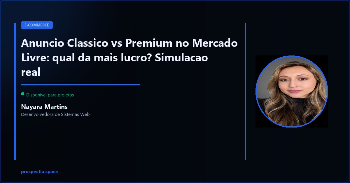 Classico vs Premium no ML: simulacao de margem para cada tipo de anuncio — Nayara Martins, Desenvolvedora de Sistemas Web, Assis SP