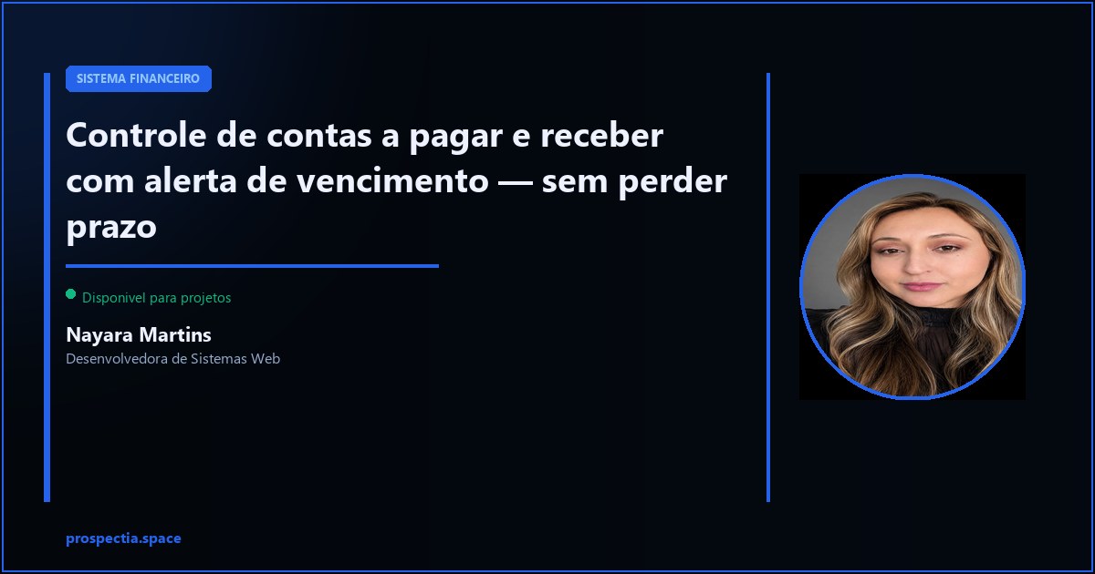 Controle de contas a pagar e receber com alerta de vencimento — Nayara Martins, Desenvolvedora de Sistemas Web, Assis SP