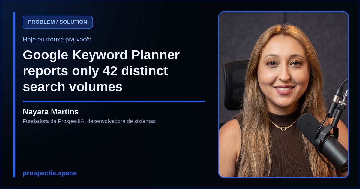 Google Keyword Planner reports only 42 distinct search volumes, artigo de Nayara Martins, desenvolvedora de sistemas sob medida