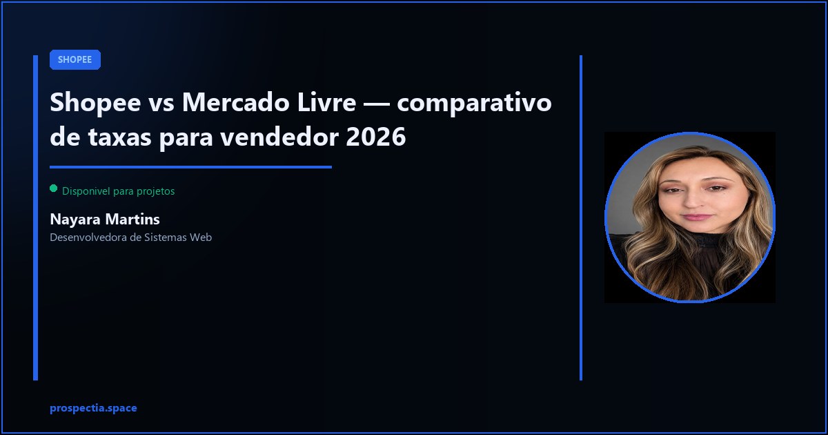 Shopee vs Mercado Livre — comparativo de taxas para vendedor — Nayara Martins, Desenvolvedora de Sistemas Web, Assis SP
