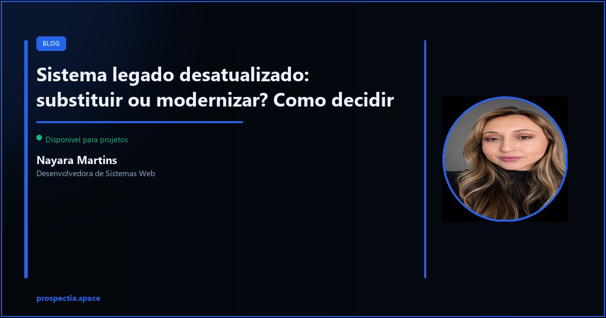 Sistema antigo na empresa: quando substituir e quando modernizar? — Nayara Martins, Desenvolvedora de Sistemas Web, Assis SP